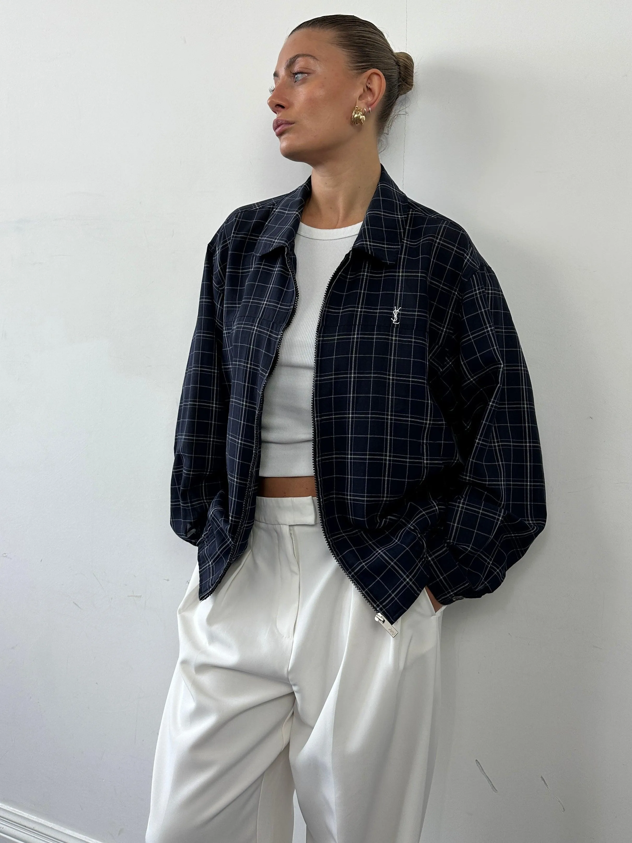 Yves Saint Laurent Check Logo Bomber Jacket - L