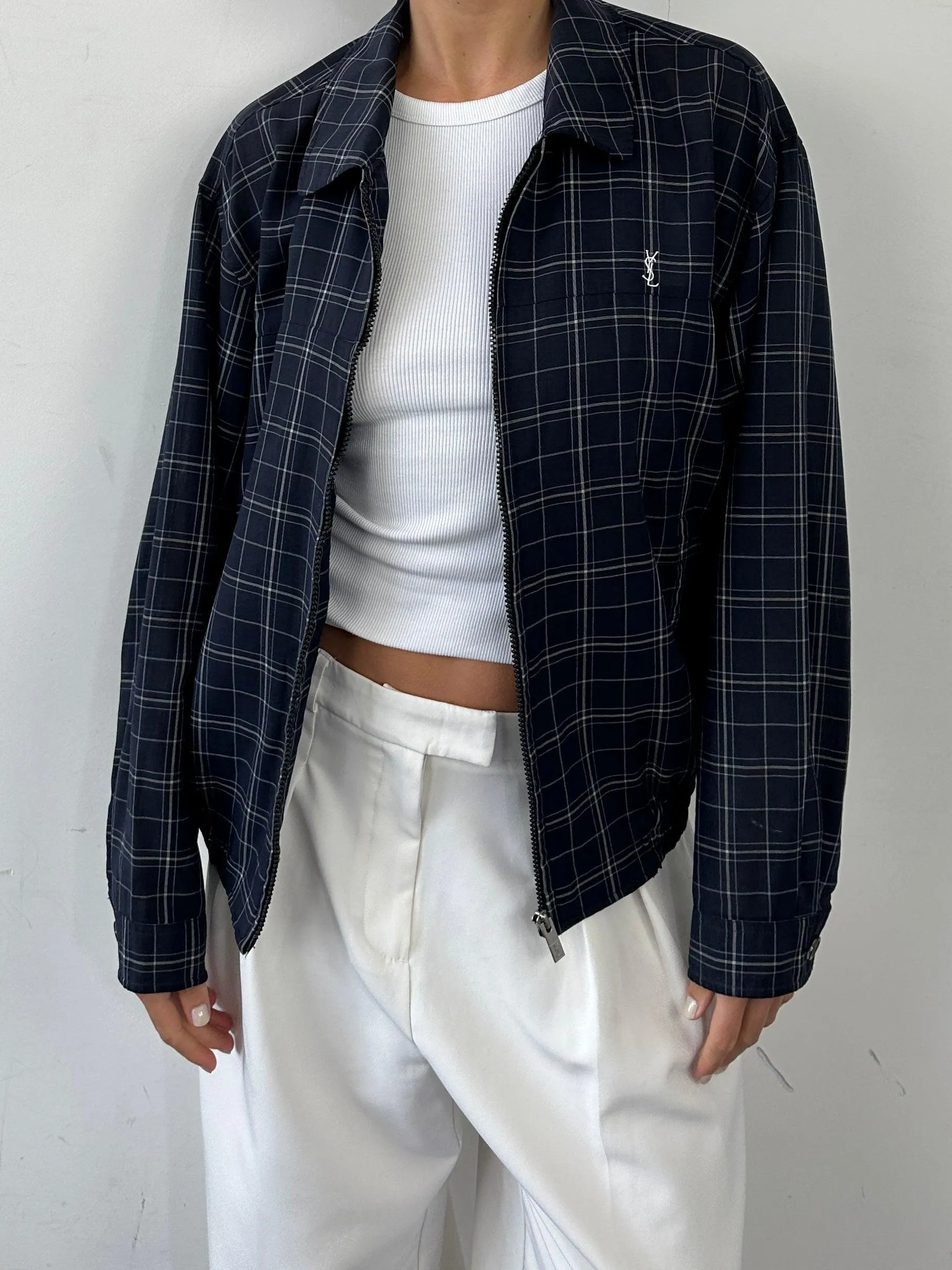 Yves Saint Laurent Check Logo Bomber Jacket - L